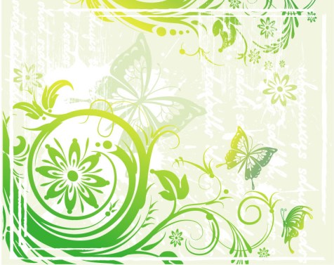 green floral and butterflies vector illustration